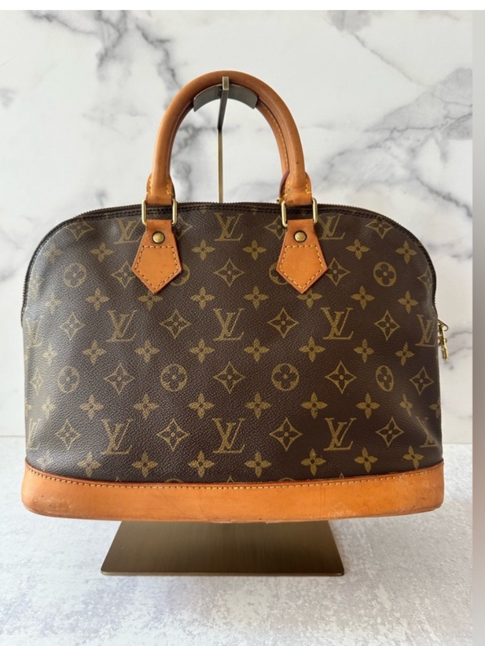 Louis Vuitton Alma Monogram Canvas Vintage Top Handle Handbag Brown Tan